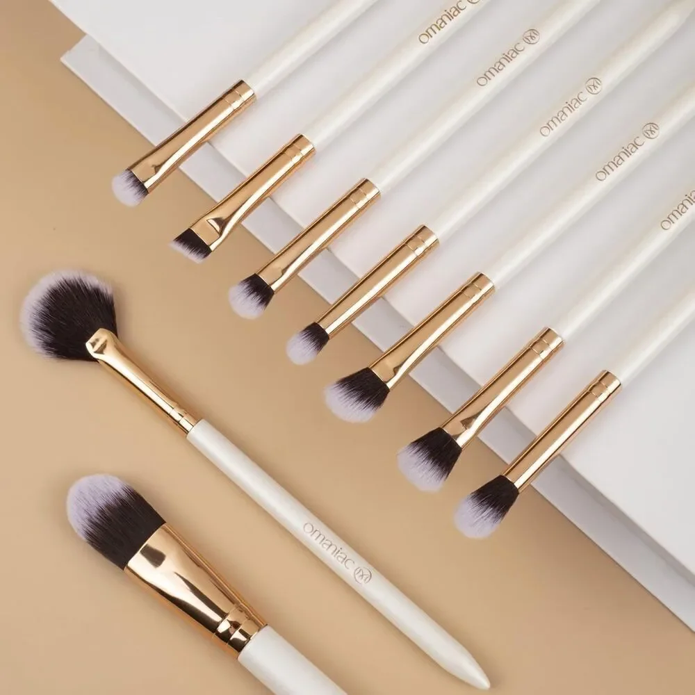 12 Rose Gold And White Pearlescent Wood Handle Makeup Brushes Set With Case